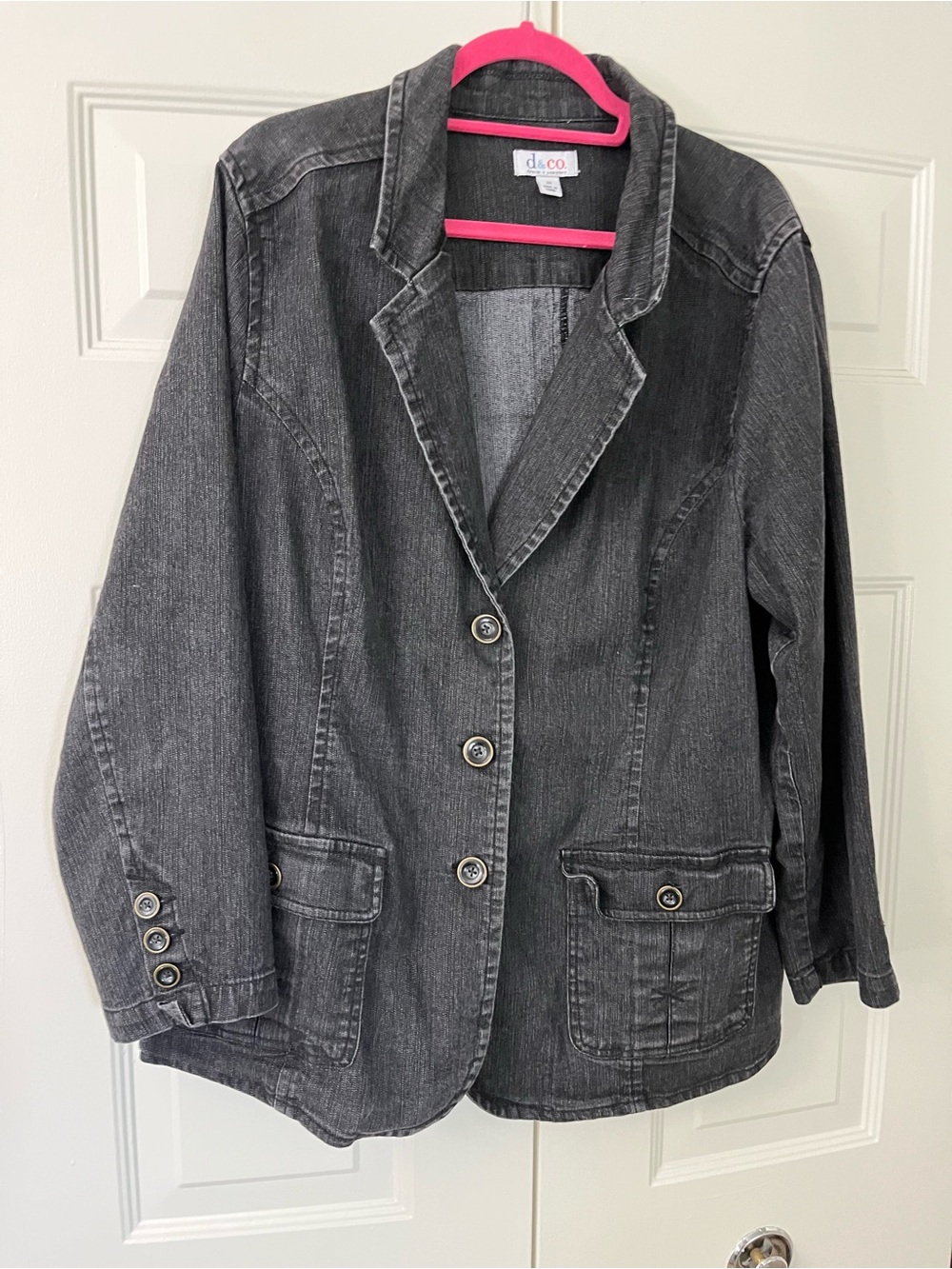 Denim & Co 2X Black Washed Denim Blazer Jacket